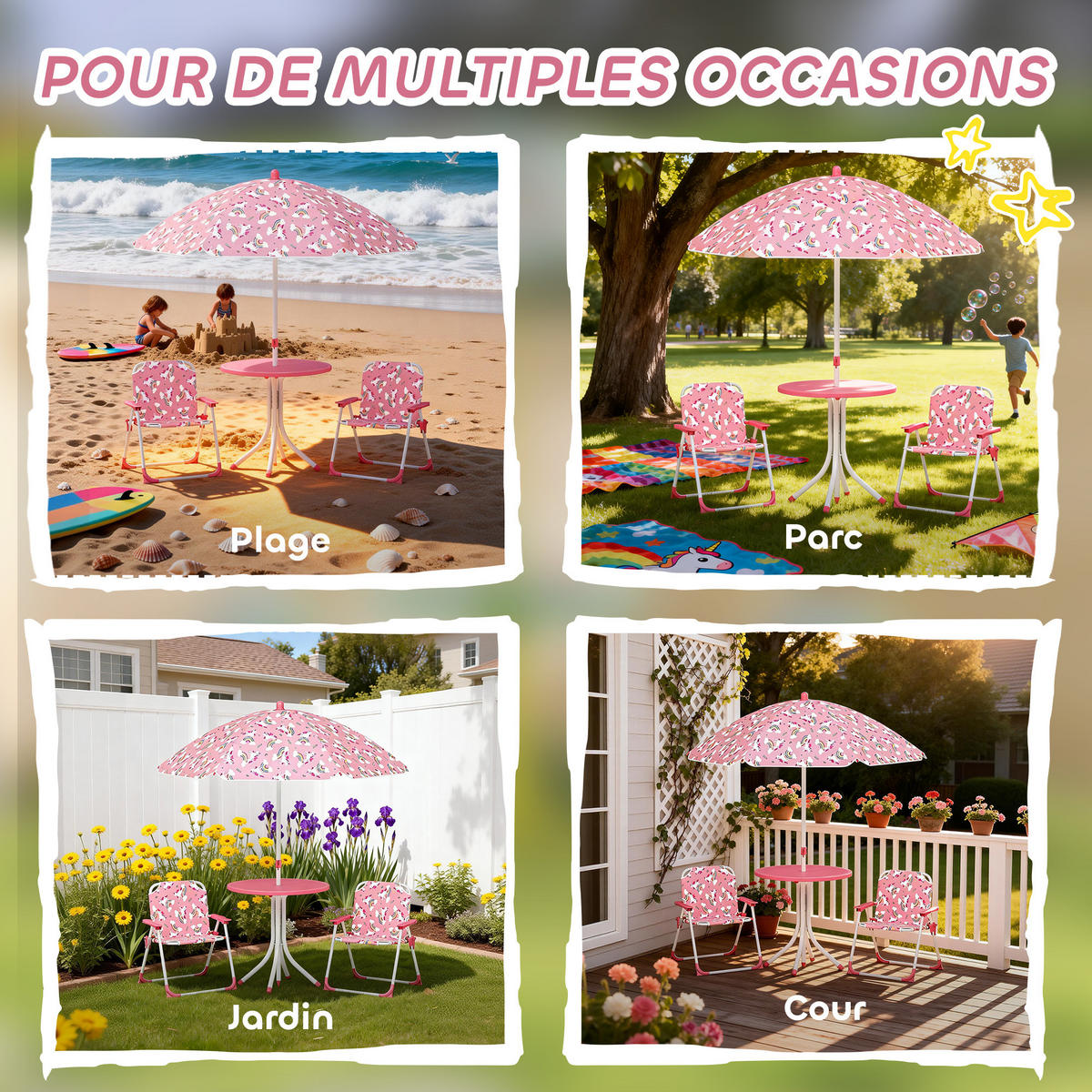 KINDERSITZGRUPPE DE-17560 2 Klappstühle mit Sonnenschirm Rosa - Pink, Kunststoff (49.5/50/49.5cm) - ComfortXL