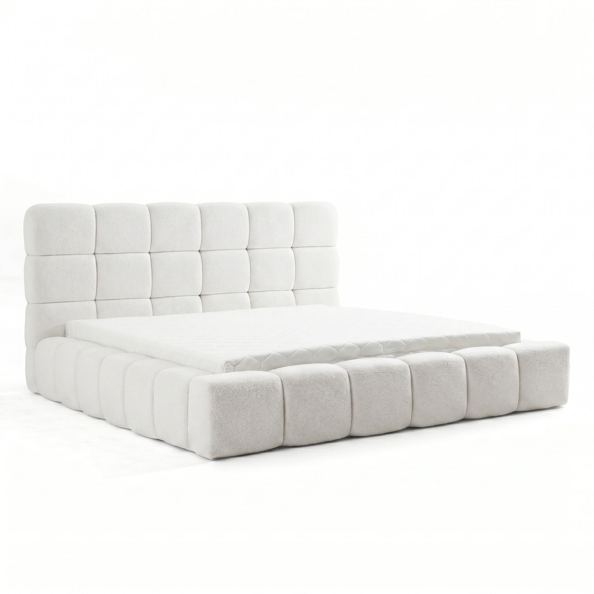 POLSTERBETT AMITY MAXI 140x200 cm in Creme, gepolstertes Kopfteil, Lattenrost, Bettkasten, Bouclé-Stoff - Creme/Naturfarben, Holz/Textil (140/200cm) - Muffo
