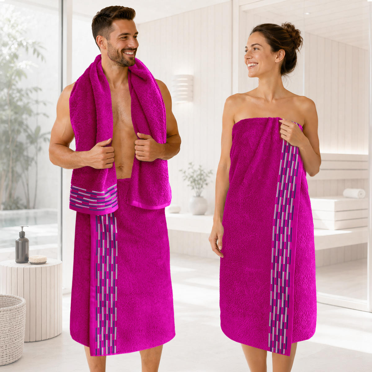BADETUCH extra groß Lugano Purpur 90x180 cm - Pink, Textil (90/180cm) - Lashuma