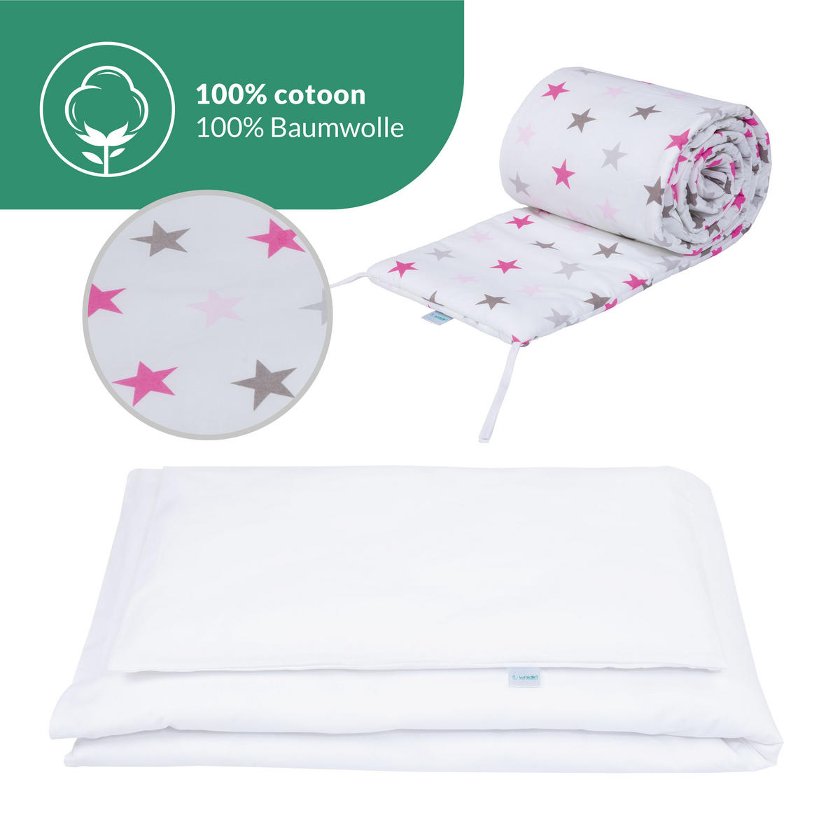 BABYBETT NATUR, 7in1 mit Matratze - Pink/Naturfarben, Holz (73/123cm) - waldin