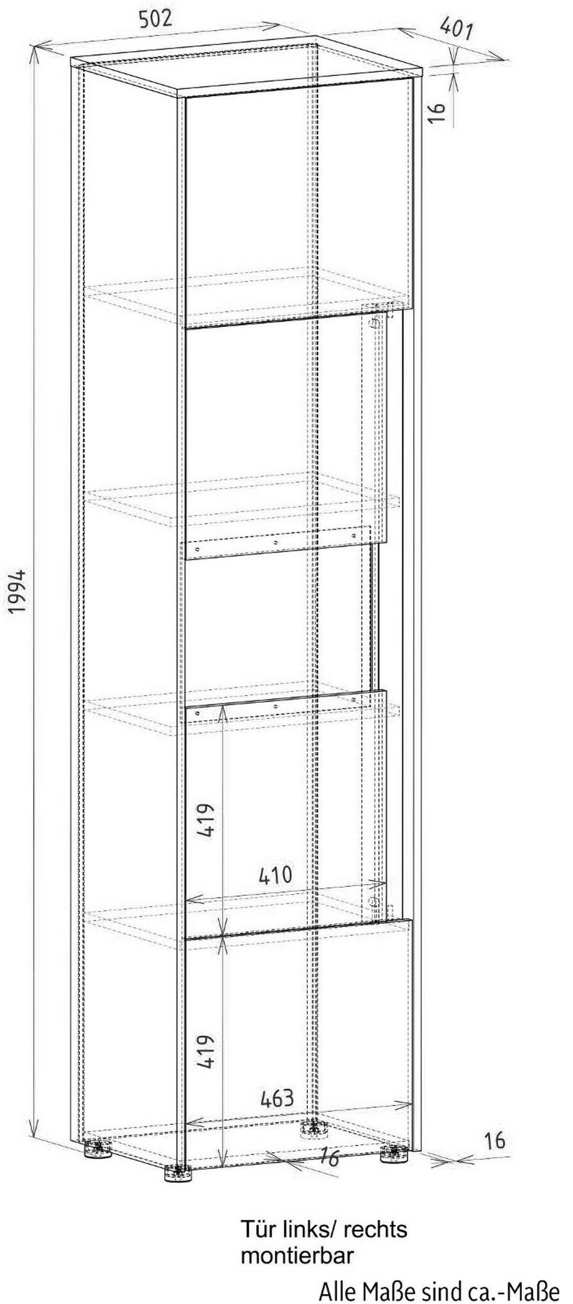 AKTENSCHRANK Weiß matt, Eiche Wotan 50 x 200 cm, Büroschrank mit viel Stauraum und 5 OH - Eichefarben/Silberfarben, Glas/Holzwerkstoff (50/200/40cm) - Furn.Design