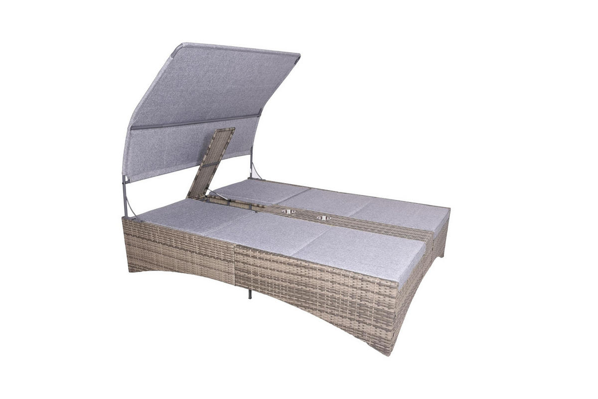 DOPPEL-SONNENLIEGE Melina Grau-Schwarz Gartenliege mit Dach - Grau, Kunststoff (160/163/200cm) - DELUKE