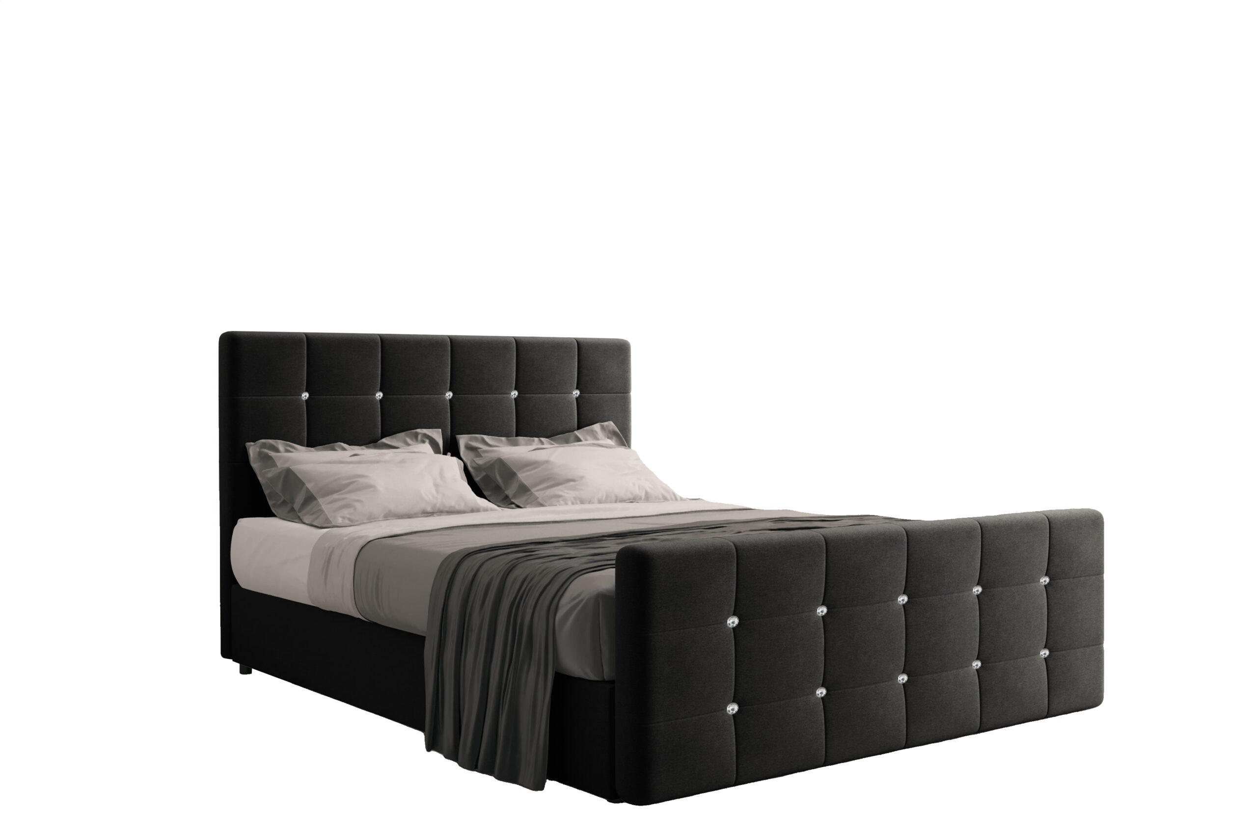 BOXBETT Mit Bettkasten Und Matratze Topper ROMA 200x200 cm Graphit H3-Bonell - Graphitfarben/Dunkelblau, Holz/Holzwerkstoff (200/200cm) - Kaiser Möbel