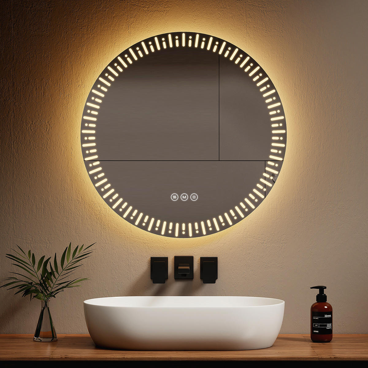 BADSPIEGEL Runder mit Beleuchtung mit Muster ф70 cm - Weiß, Glas (70/2.9/70cm) - EMKE