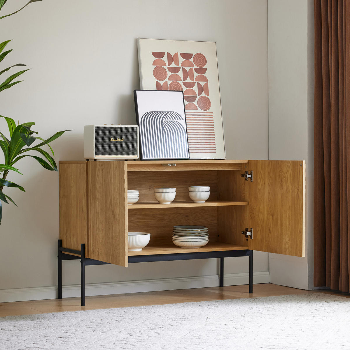 SIDEBOARD mit Metallrahmen und verstellbaren Einlegeböden, 100/40/75 cm, Natur - Naturfarben, Holzwerkstoff (100/75/40cm) - Redom