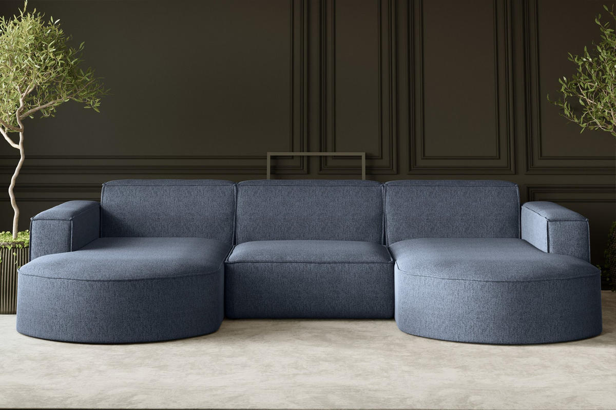 ECKSOFA U-Form MODENA STUDIO Stoff Verita Marineblau - Dunkelblau, Holz (165/299cm) - Kaiser Möbel