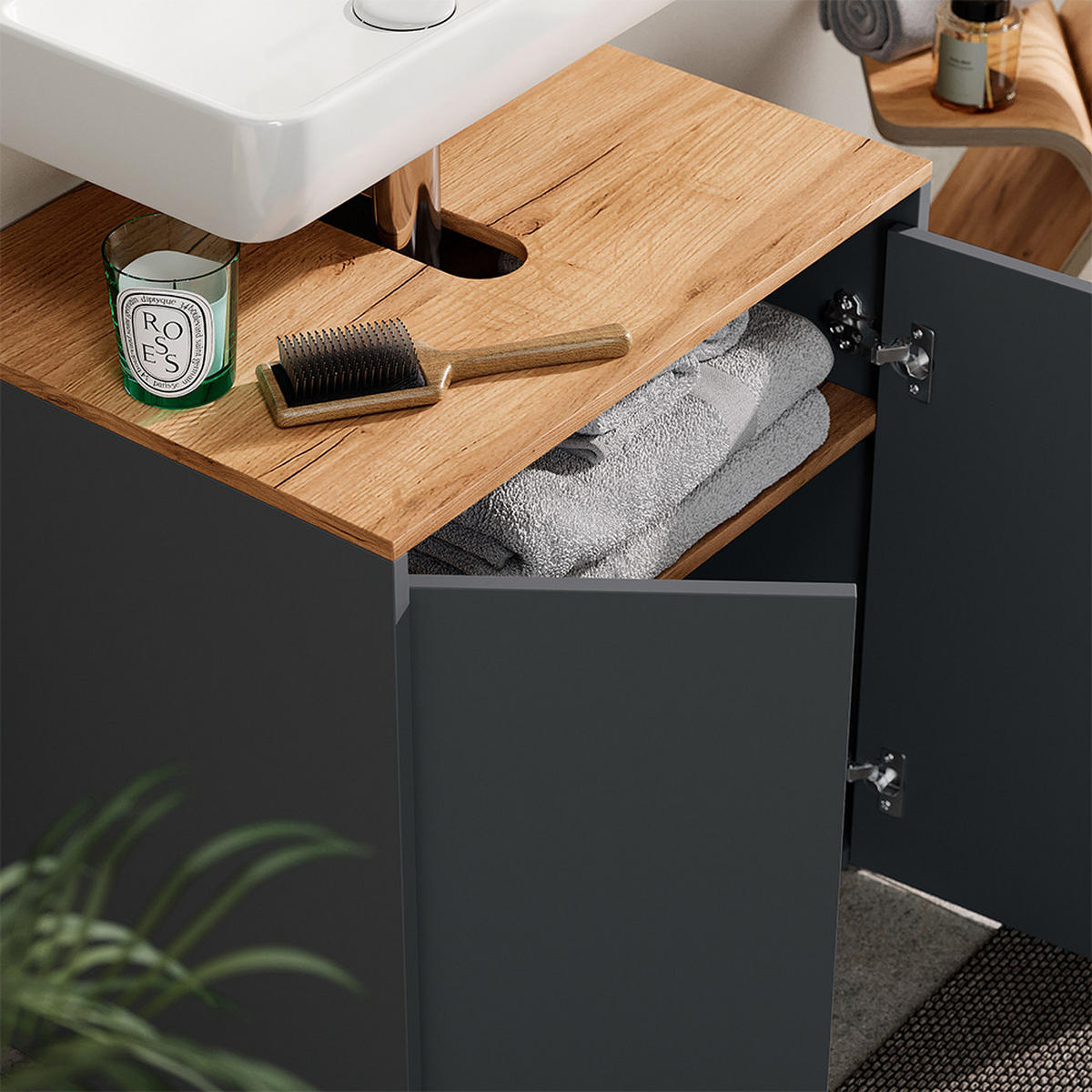 WASCHBECKENUNTERSCHRANK Viktor Anthrazit/Goldkraft Eiche 60.2 x 65 cm - Honigeiche/Anthrazit, Holzwerkstoff (60.2/65/45.5cm) - Vicco