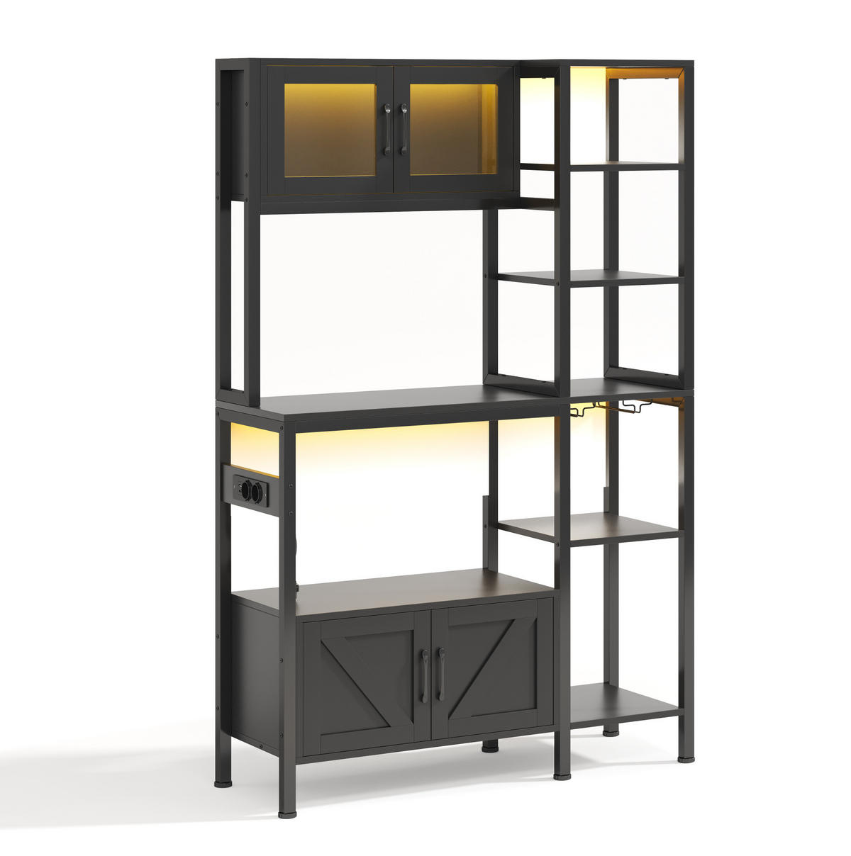BUFFET 115/40/180 cm schwarz aus MDF und Stahl mit LED - Schwarz, Holzwerkstoff (115/180/40cm) - OKWISH
