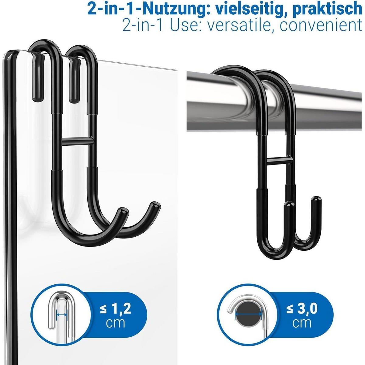 DUSCHHAKEN 2er Set Schwarz Edelstahl - Schwarz, Metall (5/3/12cm)