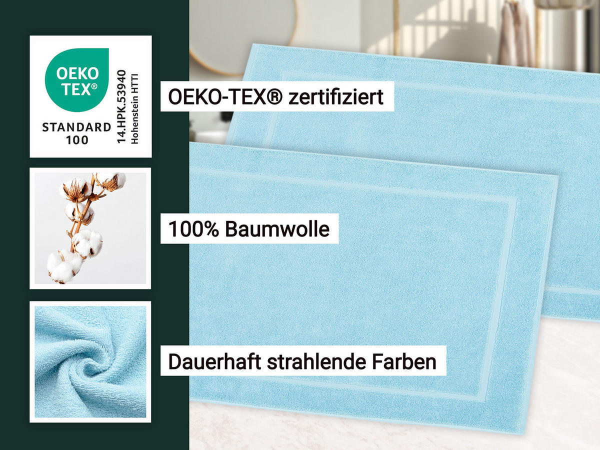 BADEMATTE, 2er-Set, 50x70 cm, 100% Baumwolle, Blau - Hellblau, Textil (50/70cm) - Zollner