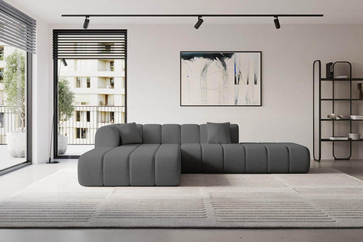 ROHOVÁ SEDAČKA s otomanem, levá BILA-L 289x176x71 Tmavě šedá Velur - černá/tmavě šedá, kompozitní dřevo/textil (176/289cm) - ALTDECOR
