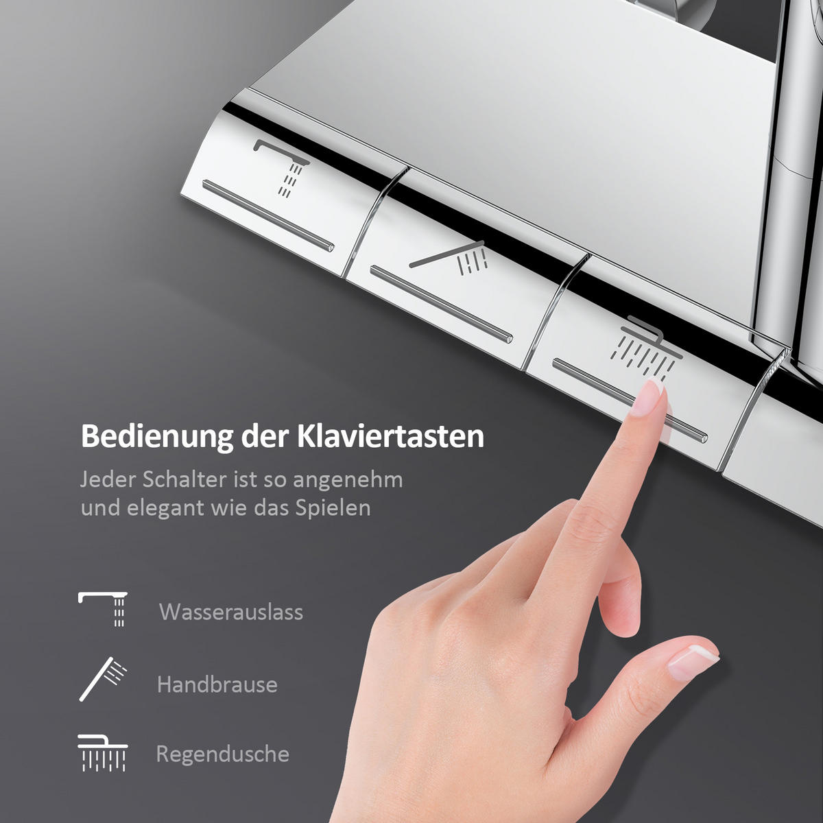 ÜBERKOPFBRAUSESET mit Thermostat Aufputz Drei Wasserauslassmethoden Chrom - Chromfarben, Metall (66.5/198.6/71.1cm) - EMKE