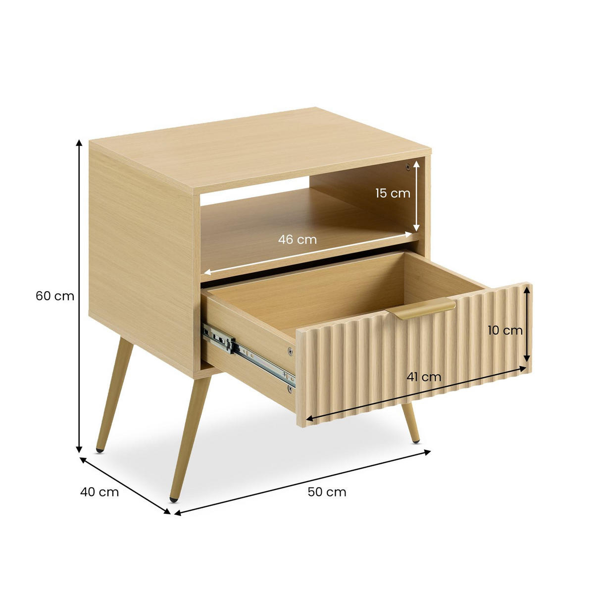 NACHTTISCH MERVAL Eiche - Eichefarben, Holzwerkstoff (50/60/40cm) - IDIMEX