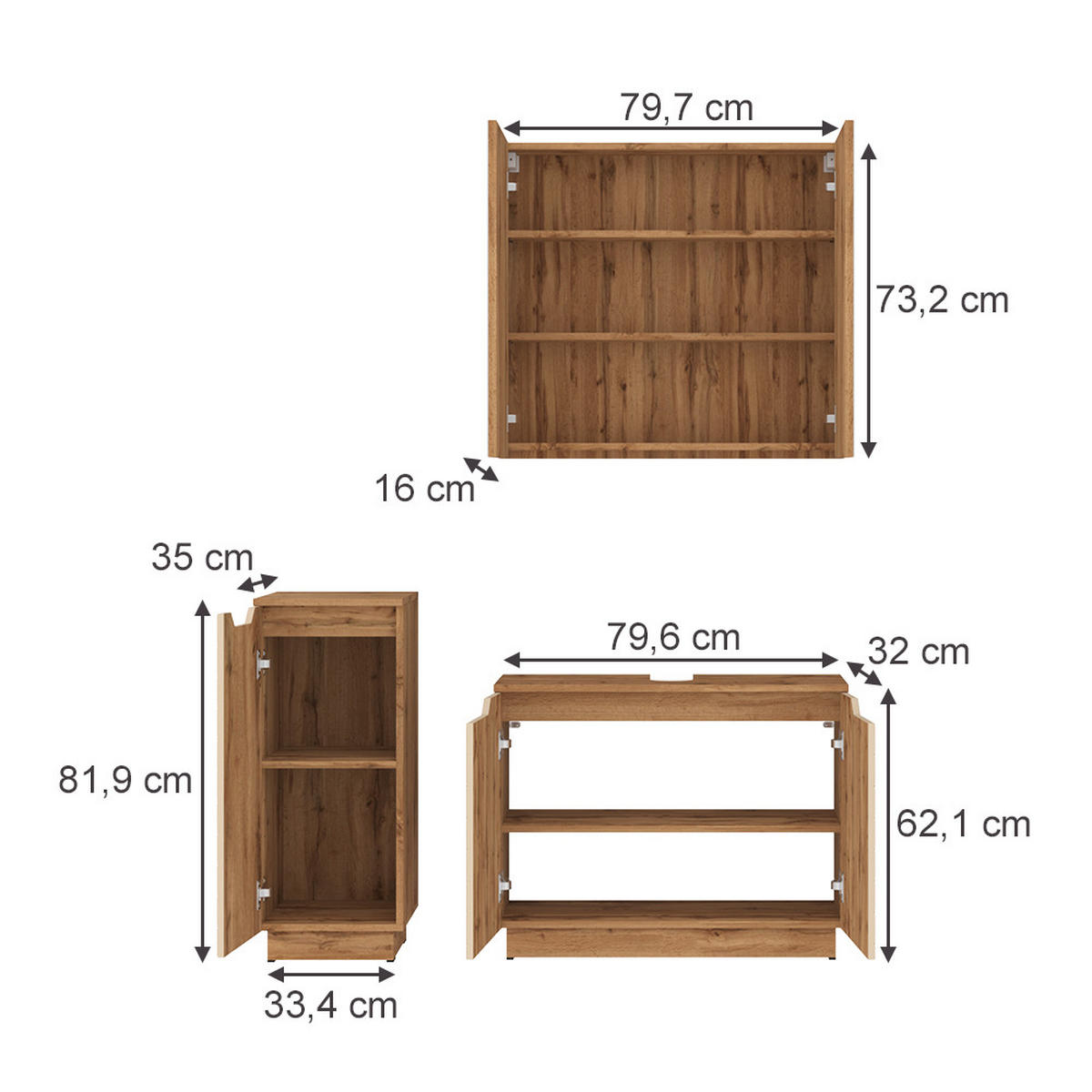 KOUPELNOVÝ NÁBYTEK Lotta Dub/kašmír se strukturou dlaždic - kašmírová, kompozitní dřevo (79.6/62.1/32cm) - Vicco