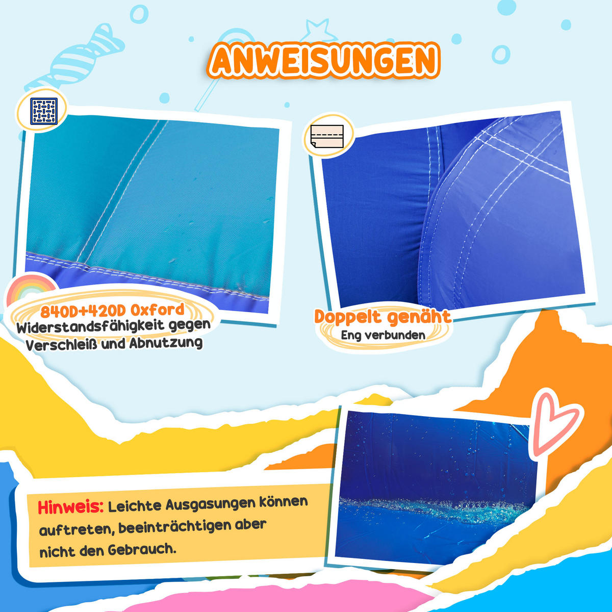 HÜPFBURG mit Gebläse, Rutsche, Planschbecken, Kletterwand, Sprung, Wasserkanone - Multicolor, Textil (360/250/195cm) - AIYAPLAY