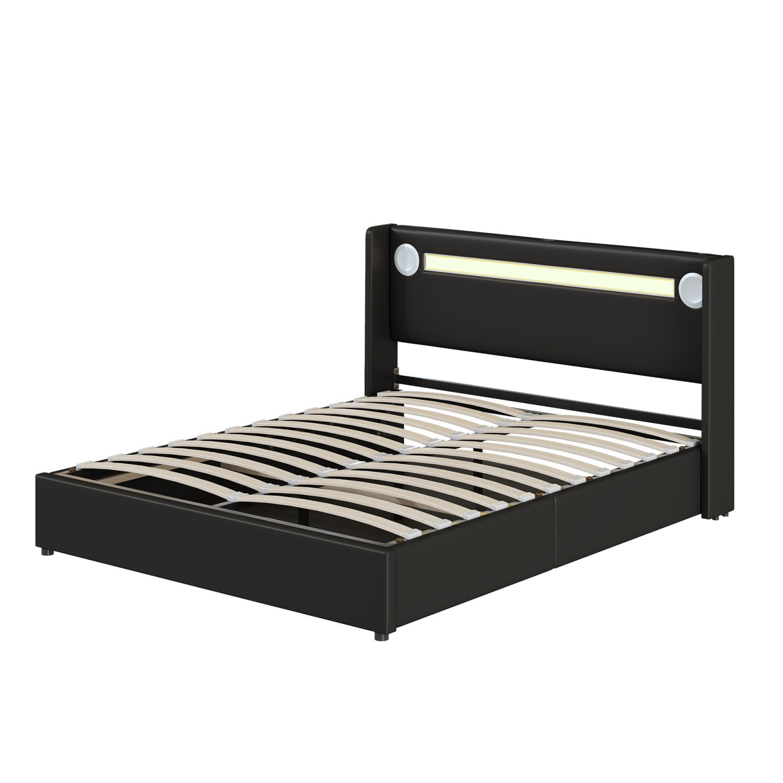 POLSTERBETT 160x200 cm LED USB schwarz - Schwarz, Textil (160/200cm) - LEBENLANG