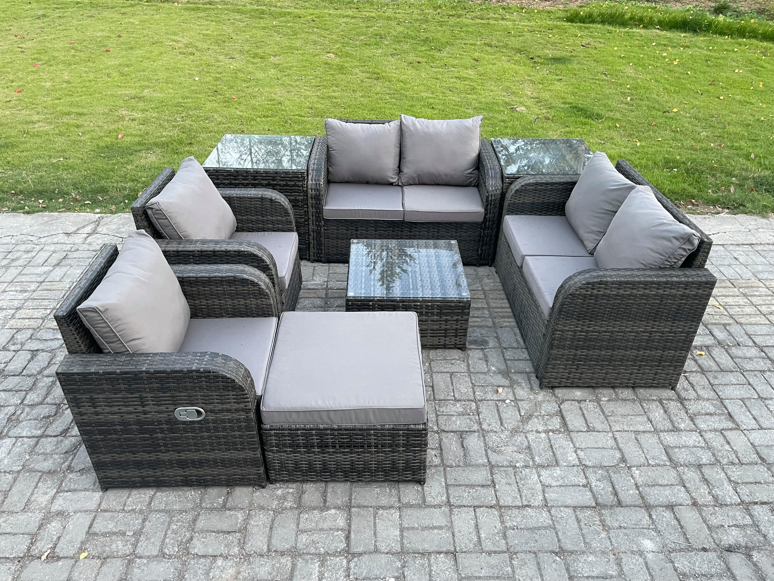 GARTENMÖBELGARNITUR Polyrattan Dunkelgrau 7-Sitzer - Dunkelgrau, Metall - Fimous