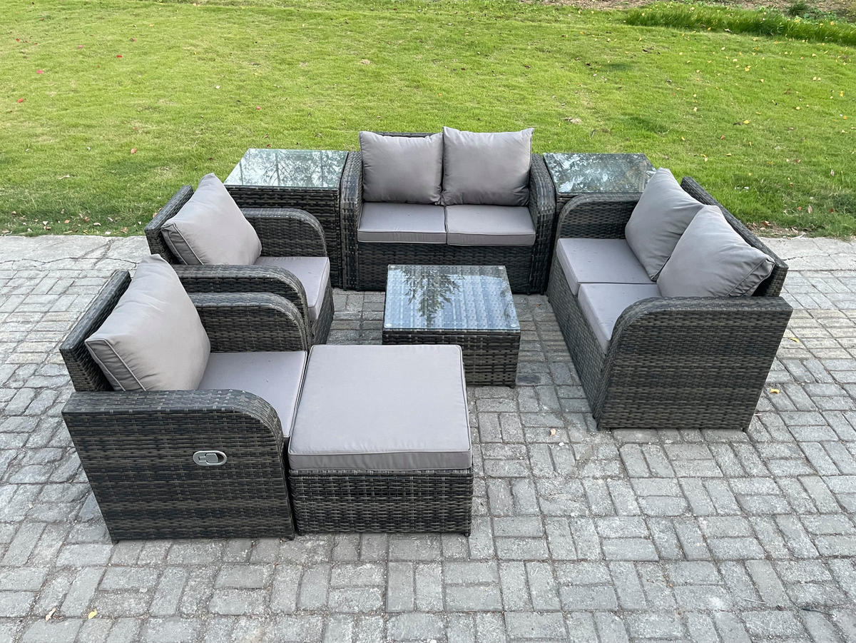GARTENMÖBELGARNITUR Polyrattan Dunkelgrau 7-Sitzer - Dunkelgrau, Metall - Fimous