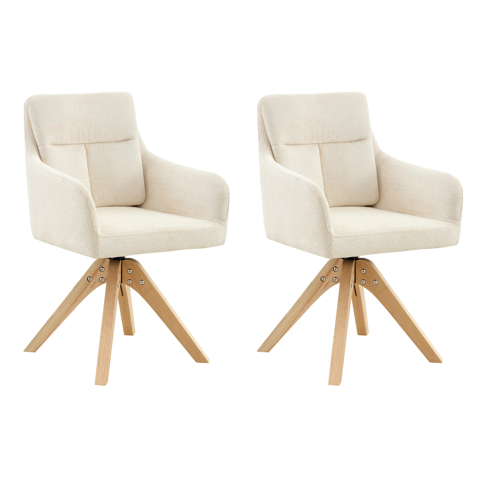 ARMLEHNSTUHL-SET DE-36632 2 Stück mit Samtbezug und Massivholzbeinen Hellbeige - Weiß, Holz (43/87/45cm) - ComfortXL