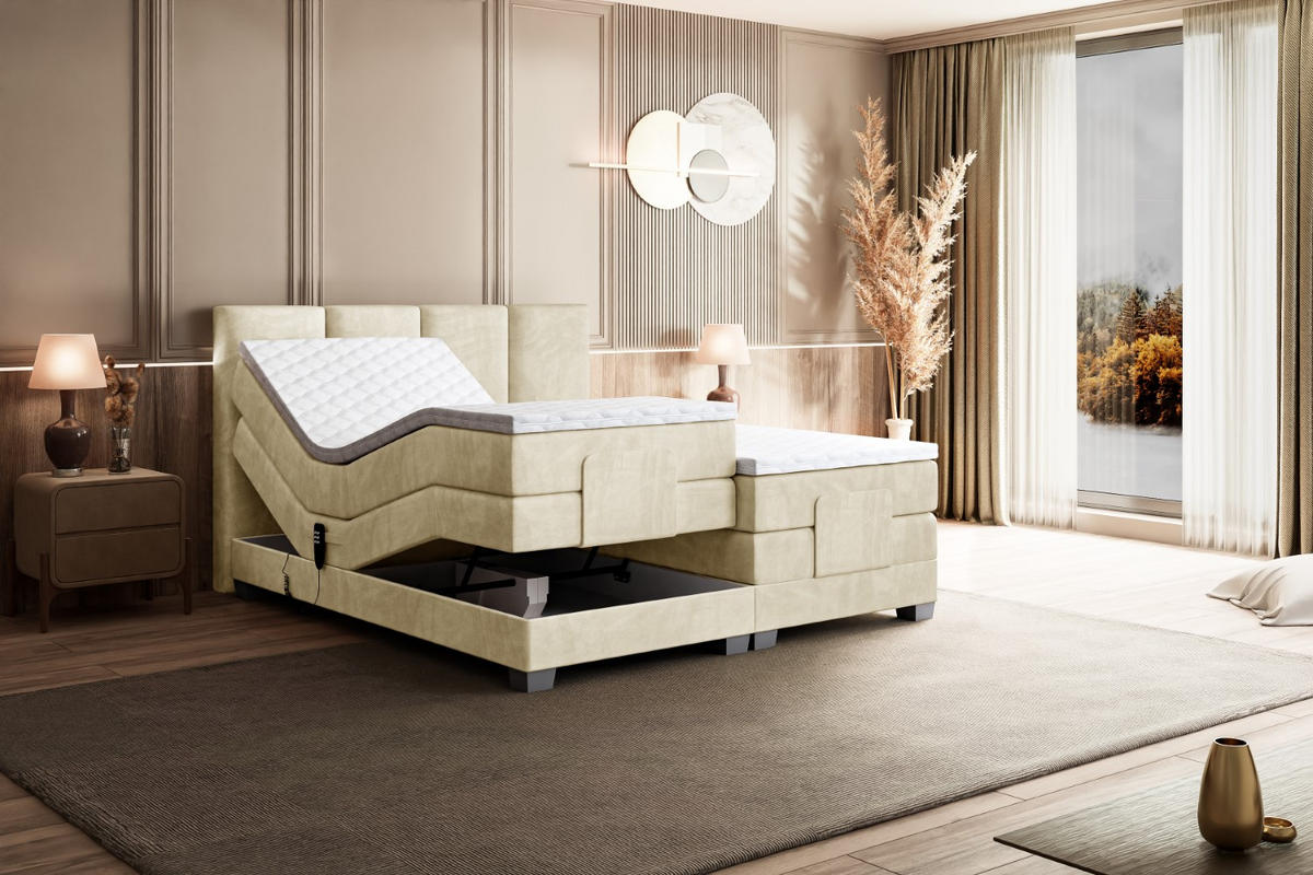 BOXSPRINGBETT elektrisch verstellbar mit 2 Matratzen H4/Taschenfederung ROKS EL 180 x 200 Beige - Beige, Holzwerkstoff (187/200cm) - ALTDECOR