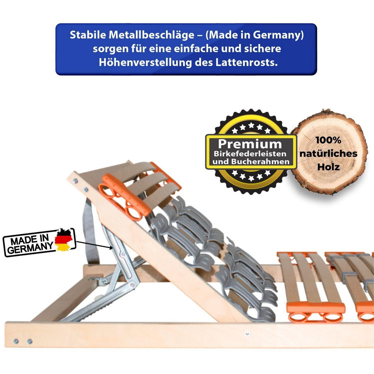 TELLERLATTENROST KOMBIFLEX K 90x200 cm Kopfteil verstellbar - Naturfarben, Holz (90/200cm) - Coemo