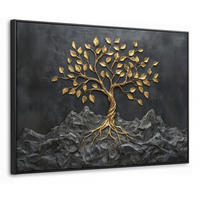 LEINWAND Bilder mit Rahmen - Blätter - Gold - Baum - Fels - 100x70 - Schwarz, Textil (100/70cm) - MuchoWow