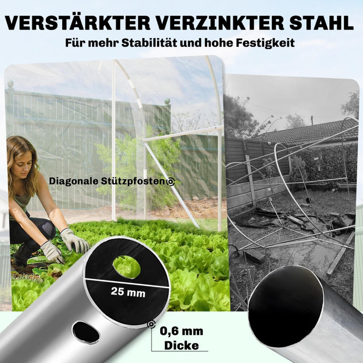 GEWÄCHSHAUS begehbar Stahlrahmen PE Abdeckung transparent - Transparent, Metall (295/195/195cm) - Fortuna Lai
