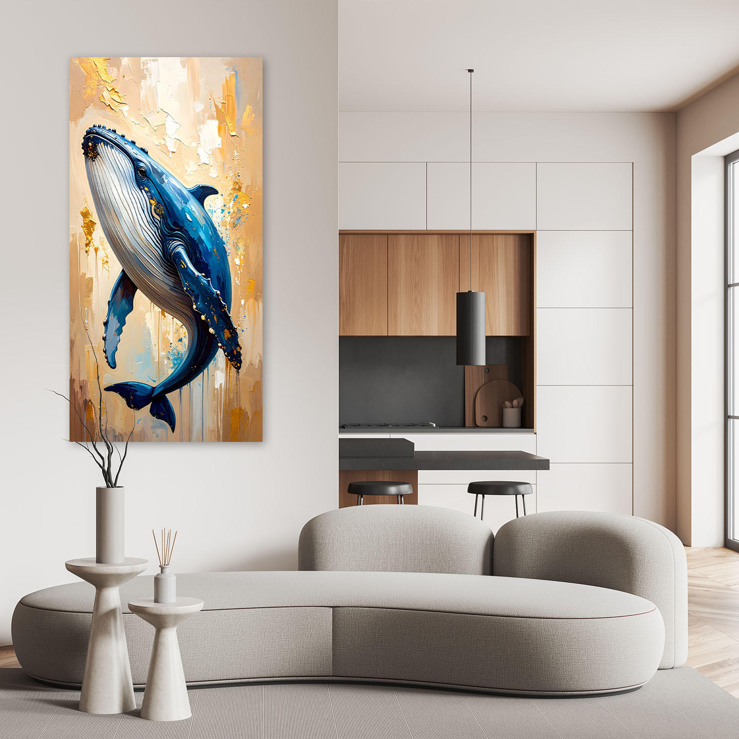 LEINWANDBILD Wal Säugetiere Meerestiere 50x100cm - Blau, Textil (50/100cm) - Feeby