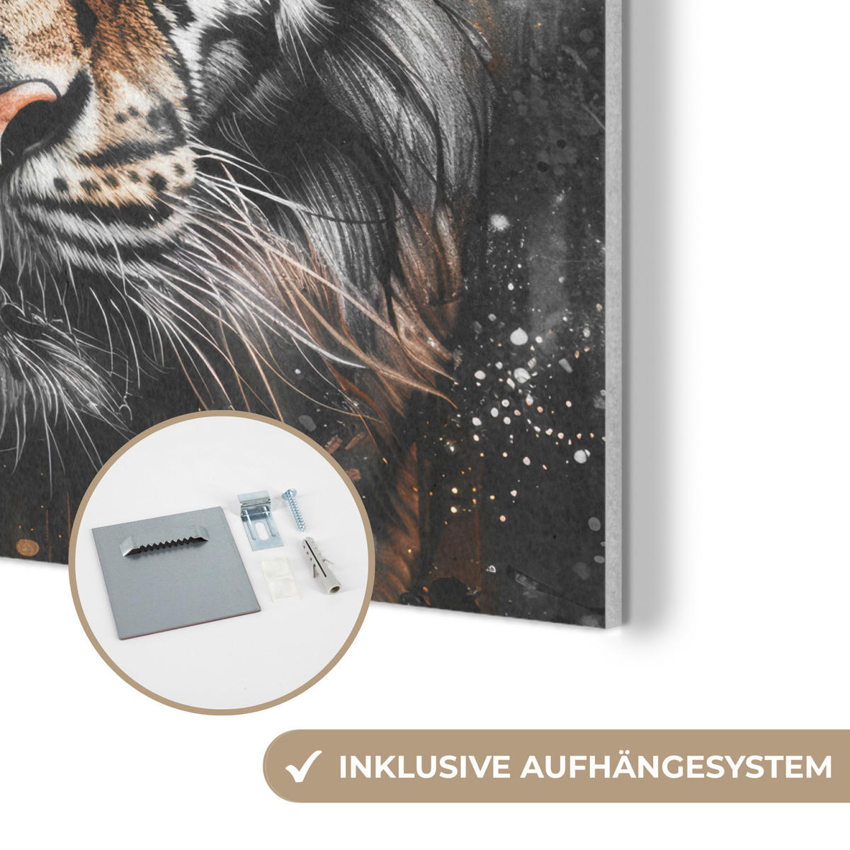AKUSTIKPANEEL Tiger - Tiere - Porträt - Luxus - Schwarz 90x90 cm - Braun, Textil (90/0.9/90cm) - MuchoWow