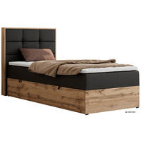 BOXBETT ALBERO 1 90/200 - Schwarz Kunstleder - Topper Visco - H4 - Links - Schwarz, Kunststoff/Textil (90/200cm) - MKS