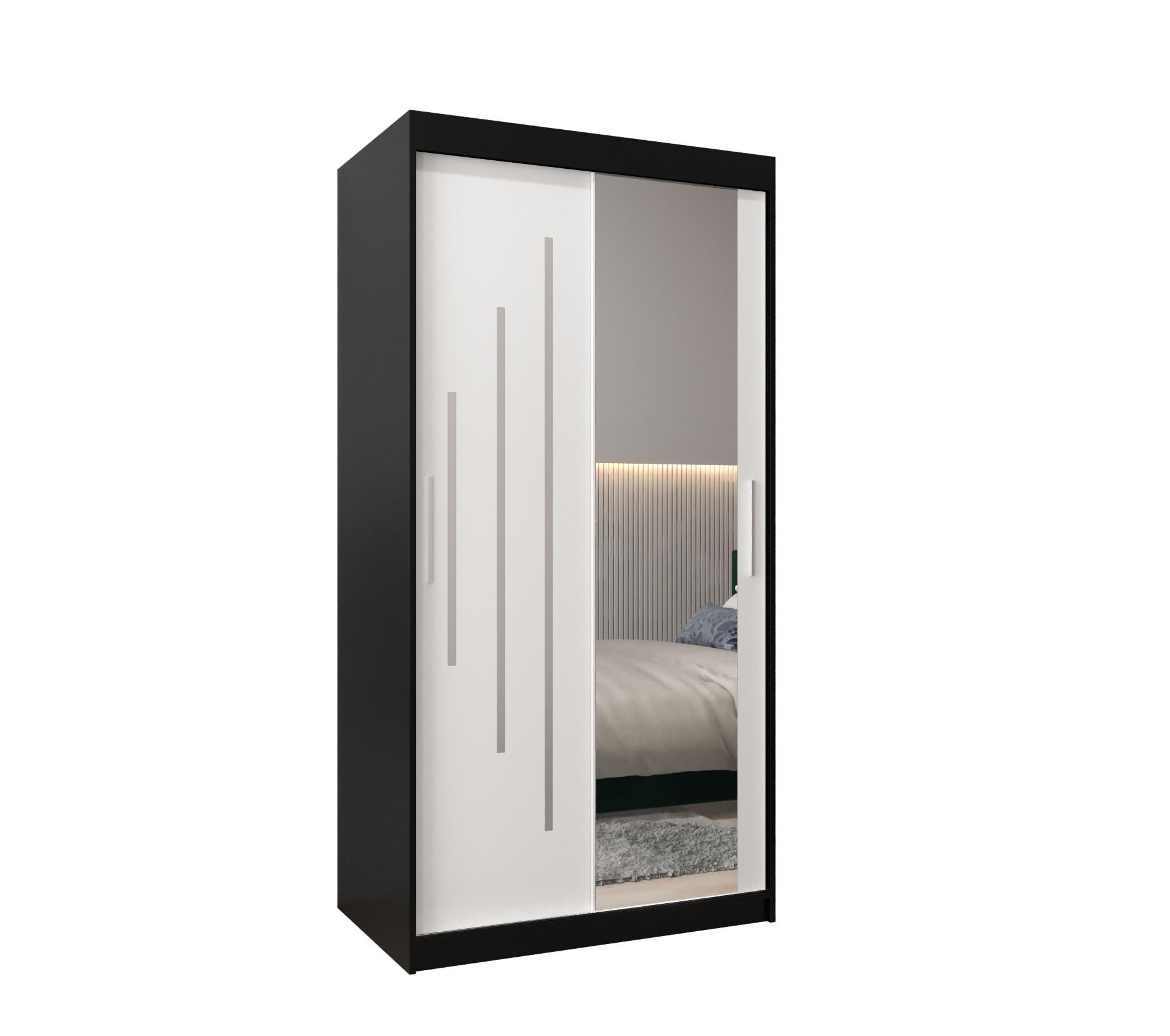 SCHWEBETÜRENSCHRANK 200/100/62 2-türig - Silberfarben/Schwarz, Holz/Kunststoff (100/200/62cm) - Abiks Möbel