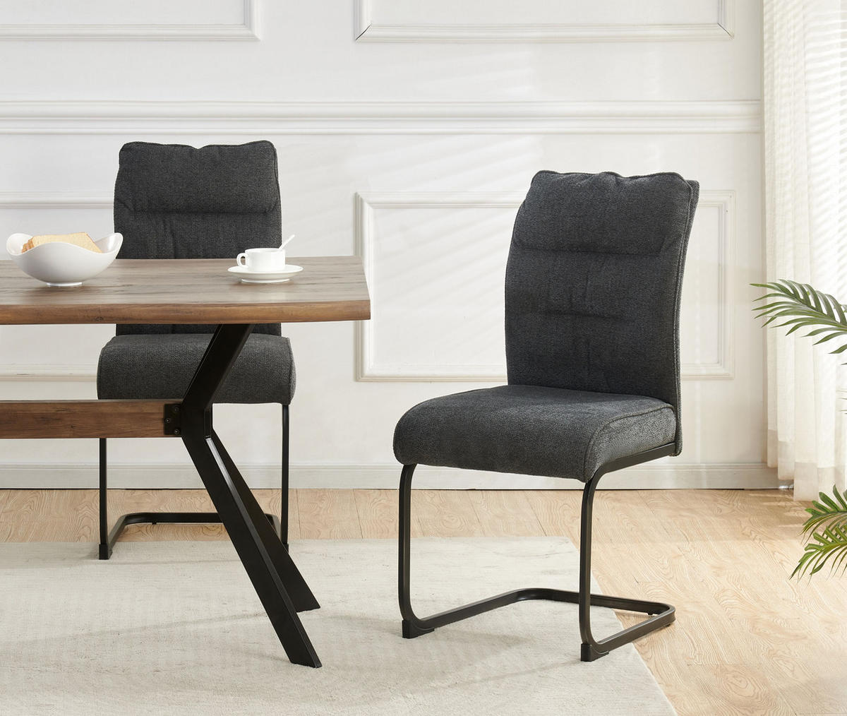 SCHWINGER-STUHL 2er Set Rom Stühle in Anthrazit - gemütliches Design - B/H/T: 47x94x61 cm - Anthrazit, Textil (61/94/47cm)