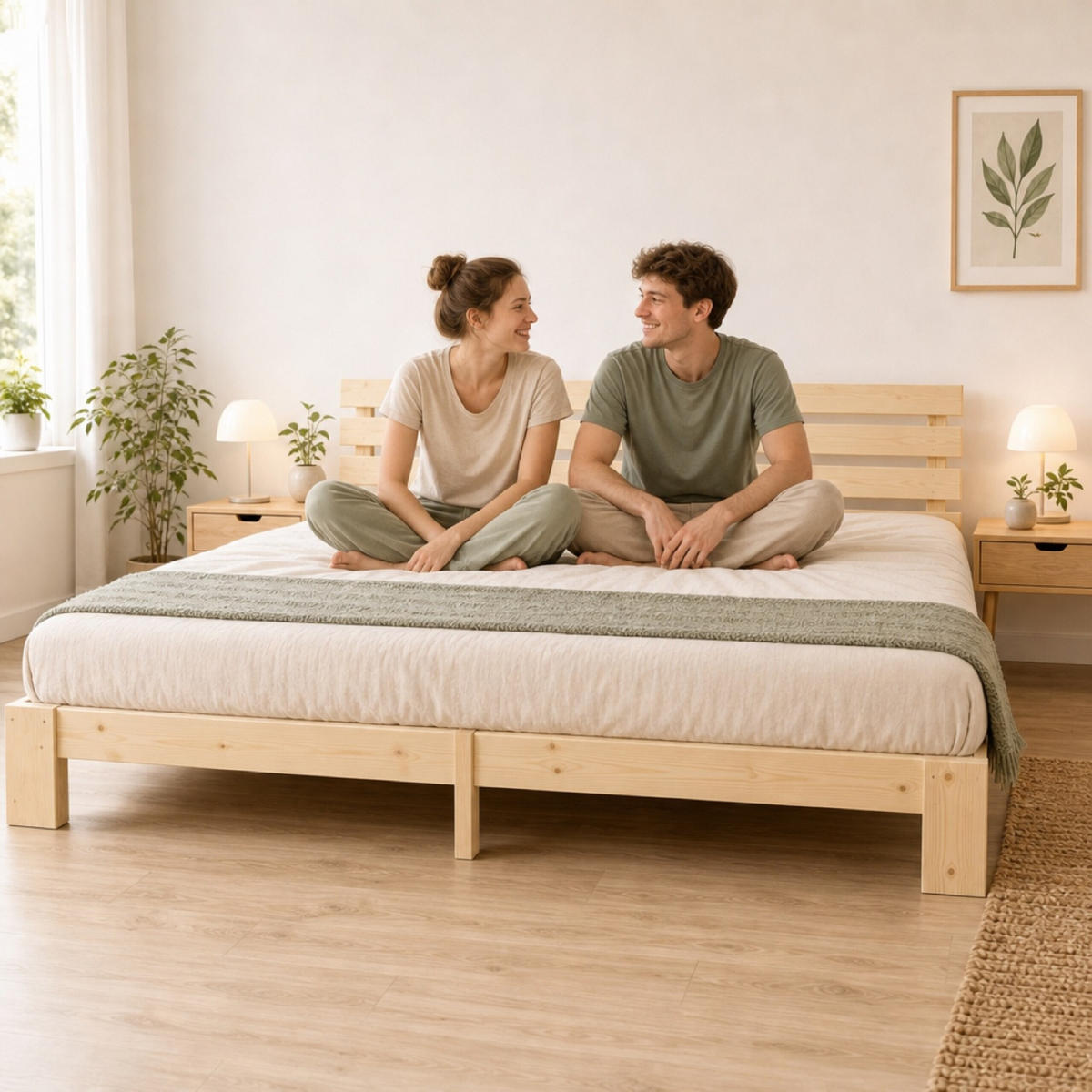 BETT Natur Massivholz mit Lattenrost 160x200 cm - Hellbraun, Holz - Relaxdays
