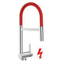 NIEDERDRUCK-VORFENSTER-KÜCHENARMATUR, Umklappbar 6 CM, Verchromt und Rot, 2-Strahl-Brause - Rot, Metall (21.3/48.2/21.3cm) - VIZIO