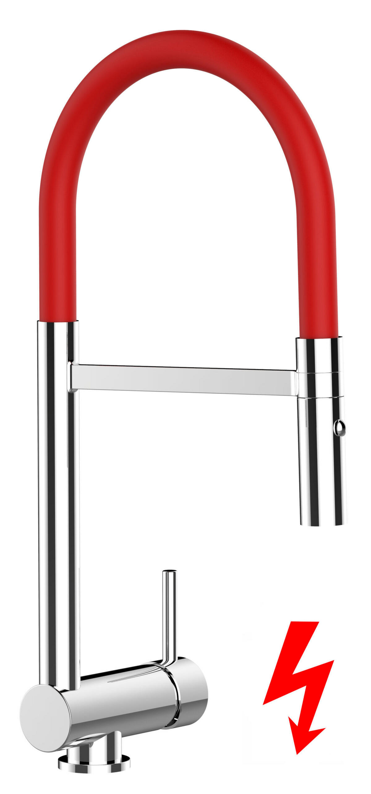 NIEDERDRUCK-VORFENSTER-KÜCHENARMATUR, Umklappbar 6 CM, Verchromt und Rot, 2-Strahl-Brause - Rot, Metall (21.3/48.2/21.3cm) - VIZIO