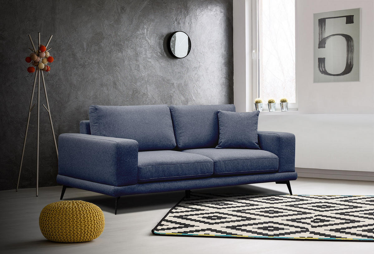 SOFA MEDIOLANE 2,5-Sitzer, dunkelblau - Dunkelblau, Holzwerkstoff/Textil (203/87/96cm) - Courtois Laville