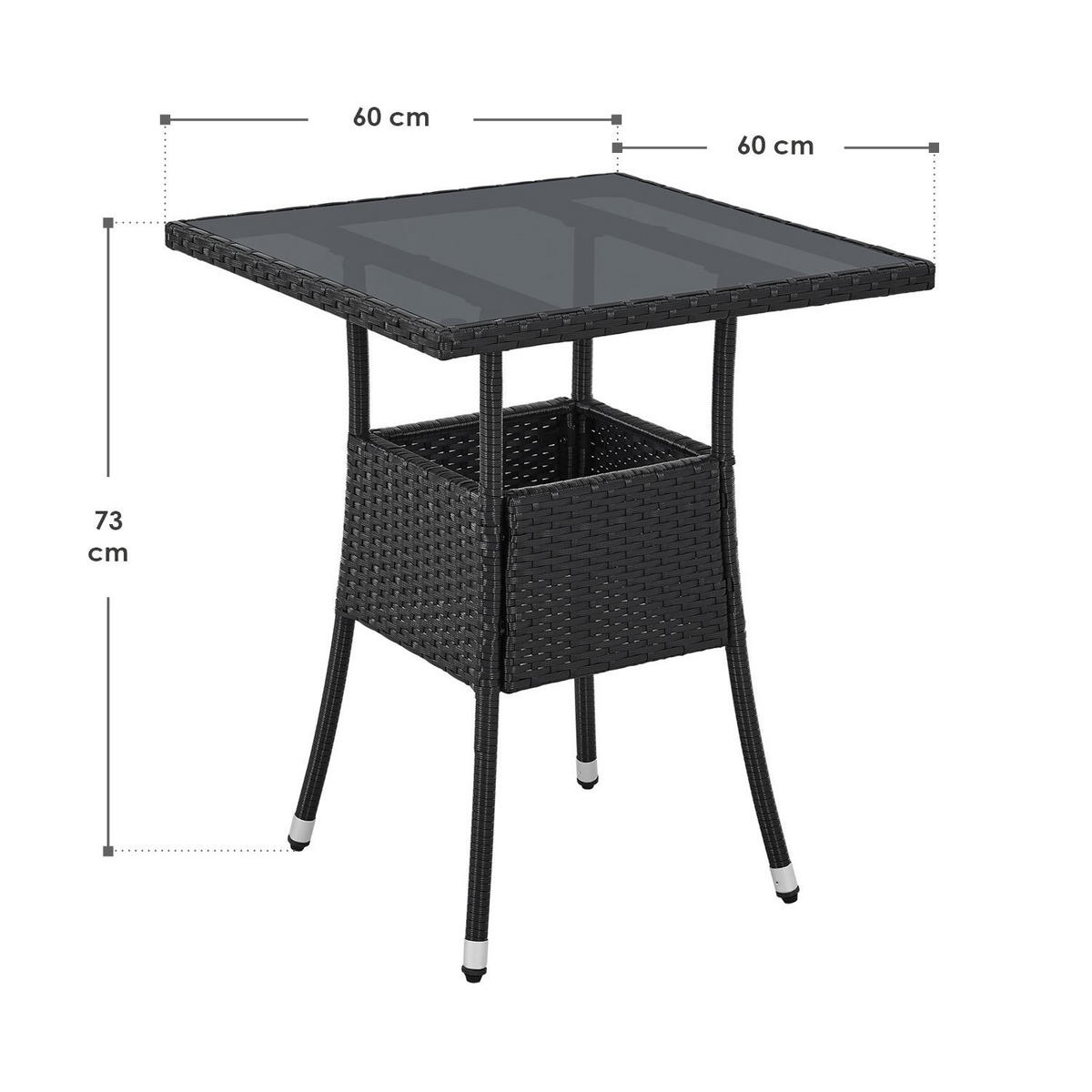 GARTENTISCH Yoro schwarz 60x60 cm - Schwarz, Kunststoff (60/60/73cm) - Juskys