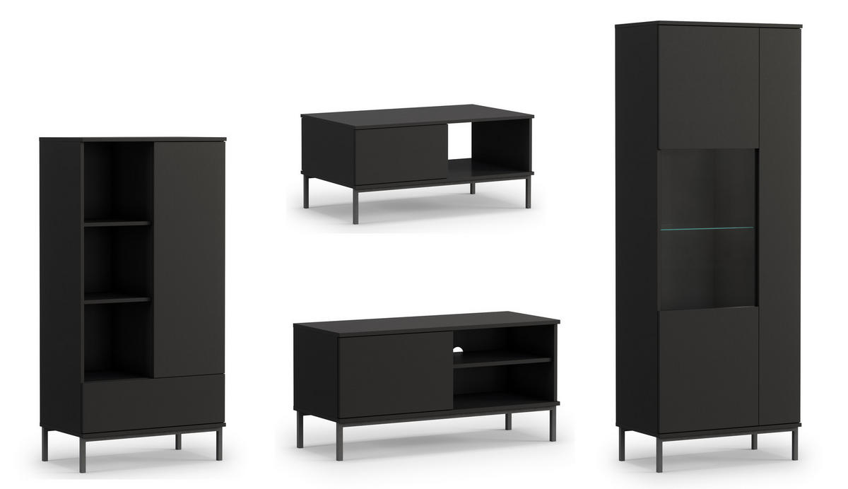 WOHNWAND Queba 1 Schwarz 240/190/60 cm Funktional Modern - Schwarz, Holzwerkstoff/Kunststoff (240/190/60cm) - AX Living