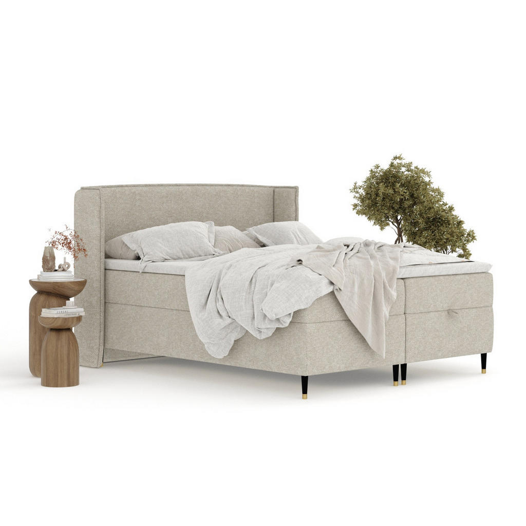 Thumbnail - Maison de Reve Boxbett, Beige, Grau, Textil, Buche, Kiefer, H3, Höhe ca. 19 cm, 200x200 cm, Oeko-Tex® Standard 100, Reac...