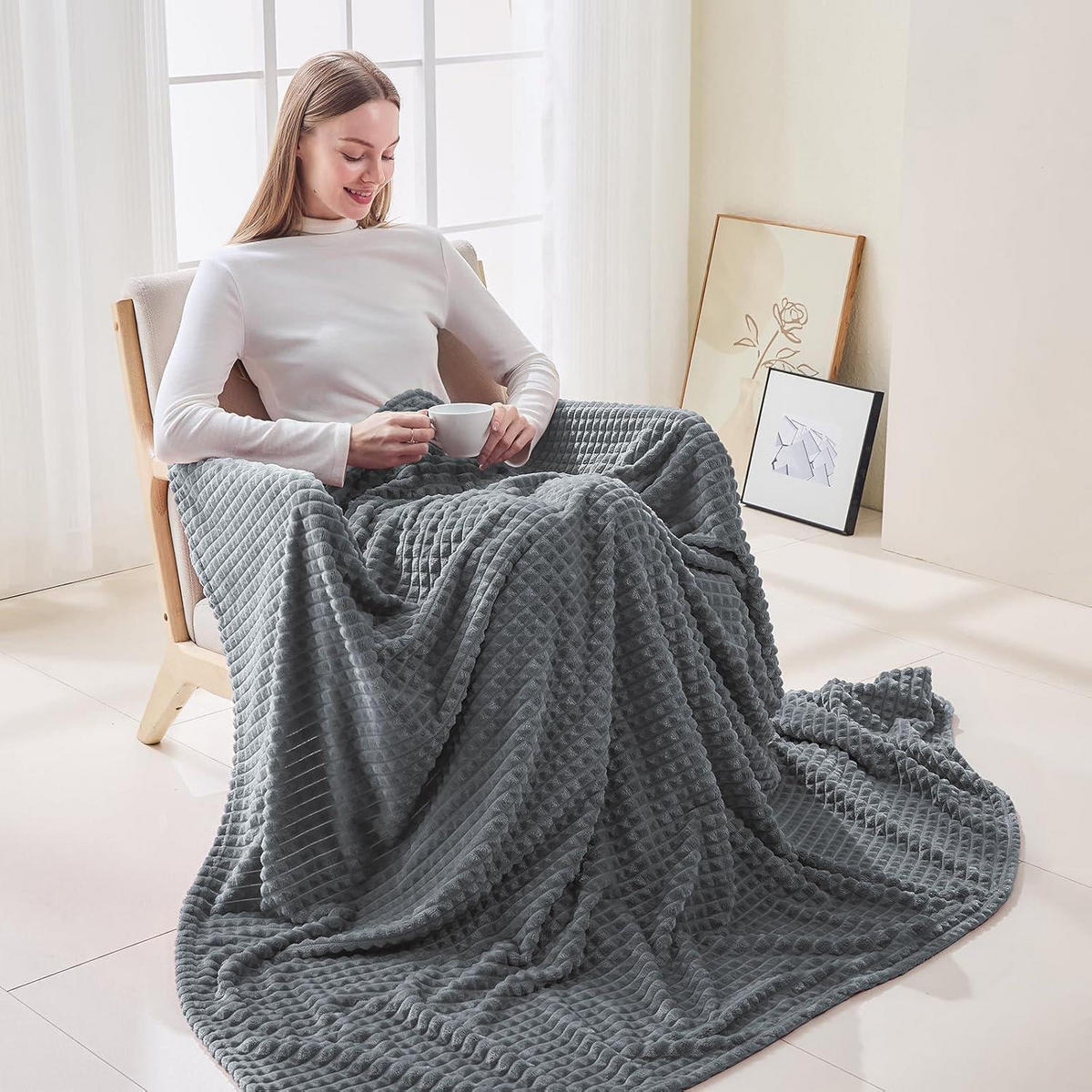 KUSCHELDECKE 3D-Touch-Erlebnis 200 x 230 cm Dunkelgrau - Grau, Textil (200/230cm)