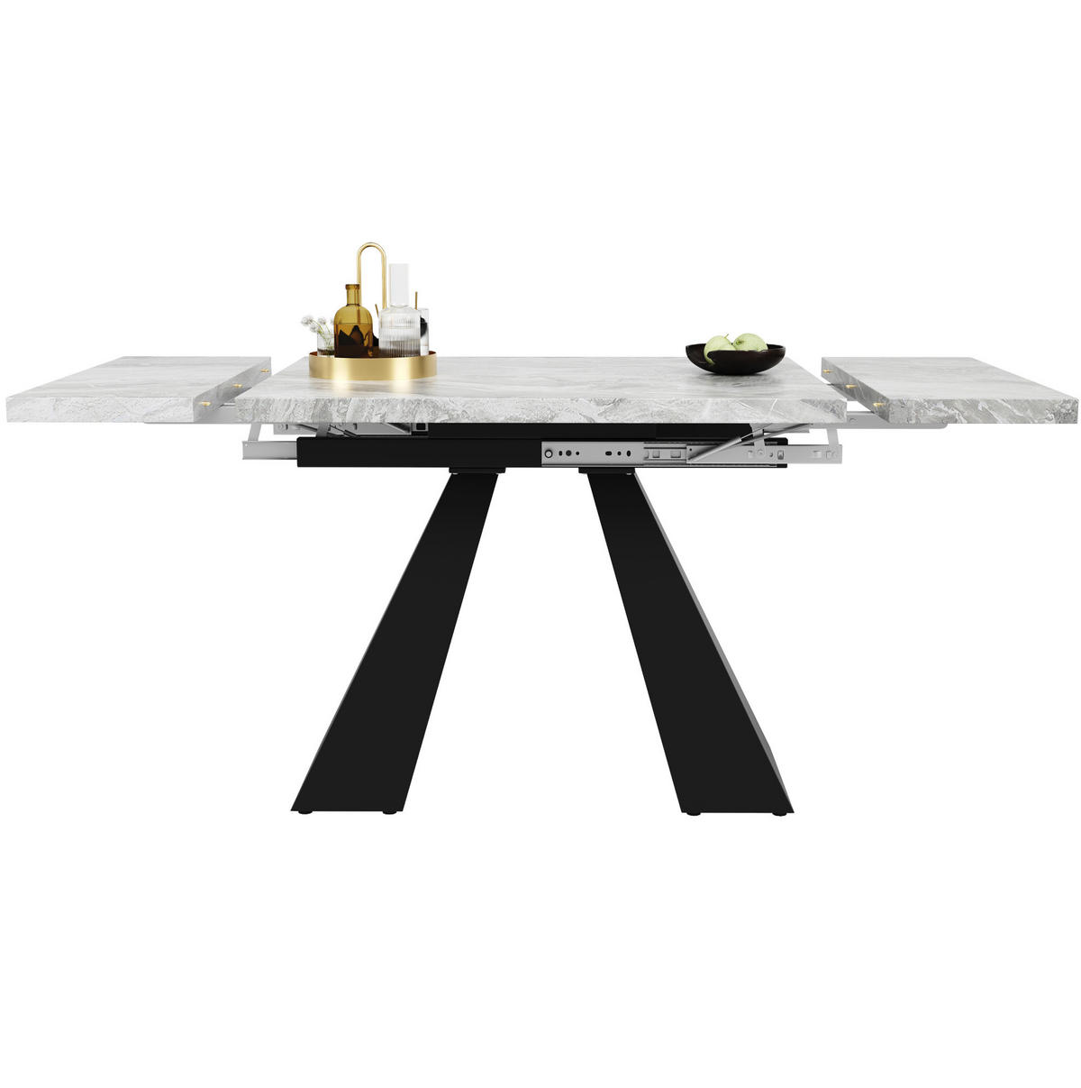 AUSZIEHBARER Esstisch MDF in Marmoroptik, 99–159/74/77 cm, Grau, mit Metallschienen & Metallgestell - Grau, Holzwerkstoff (159/74/77cm) - Redom