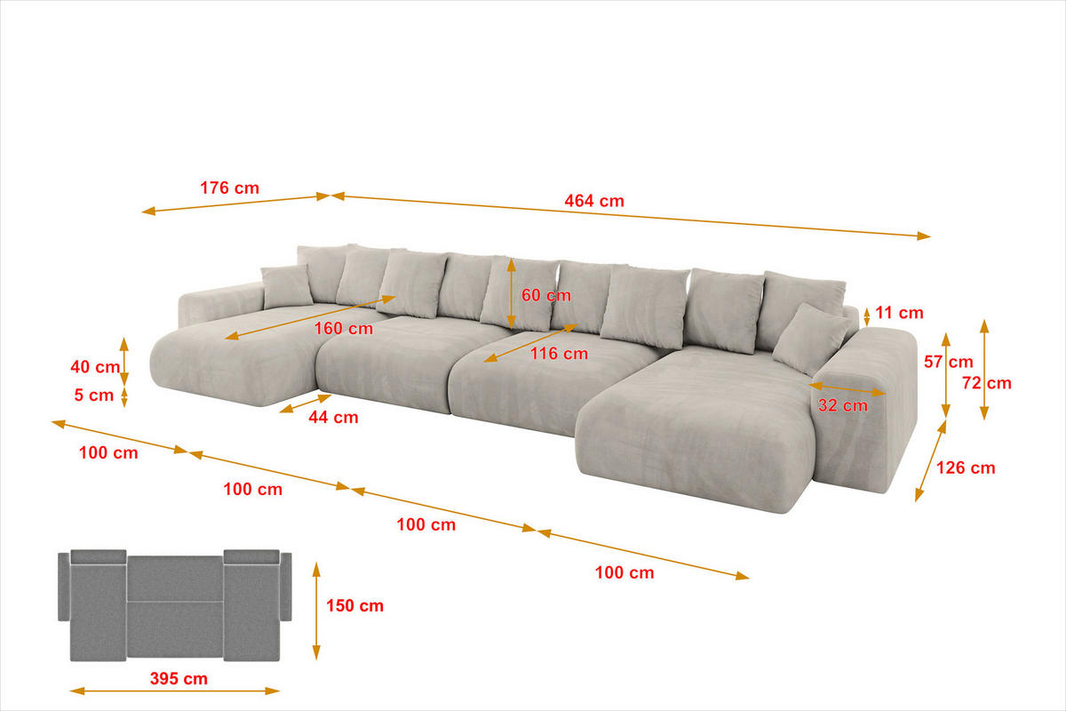 WOHNLANDSCHAFT mit Schlaffunktion ESKAR-U2-464x176x72cm Hellbraun - Hellbraun, Holzwerkstoff/Kunststoff (176/72/464cm) - ALTDECOR