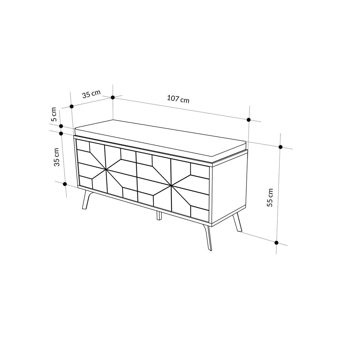 SCHUHSCHRANK 4 Türen - Dune bench - 107/35/55 cm - Weiß, Holzwerkstoff (35/55/120.6cm) - Calicosy