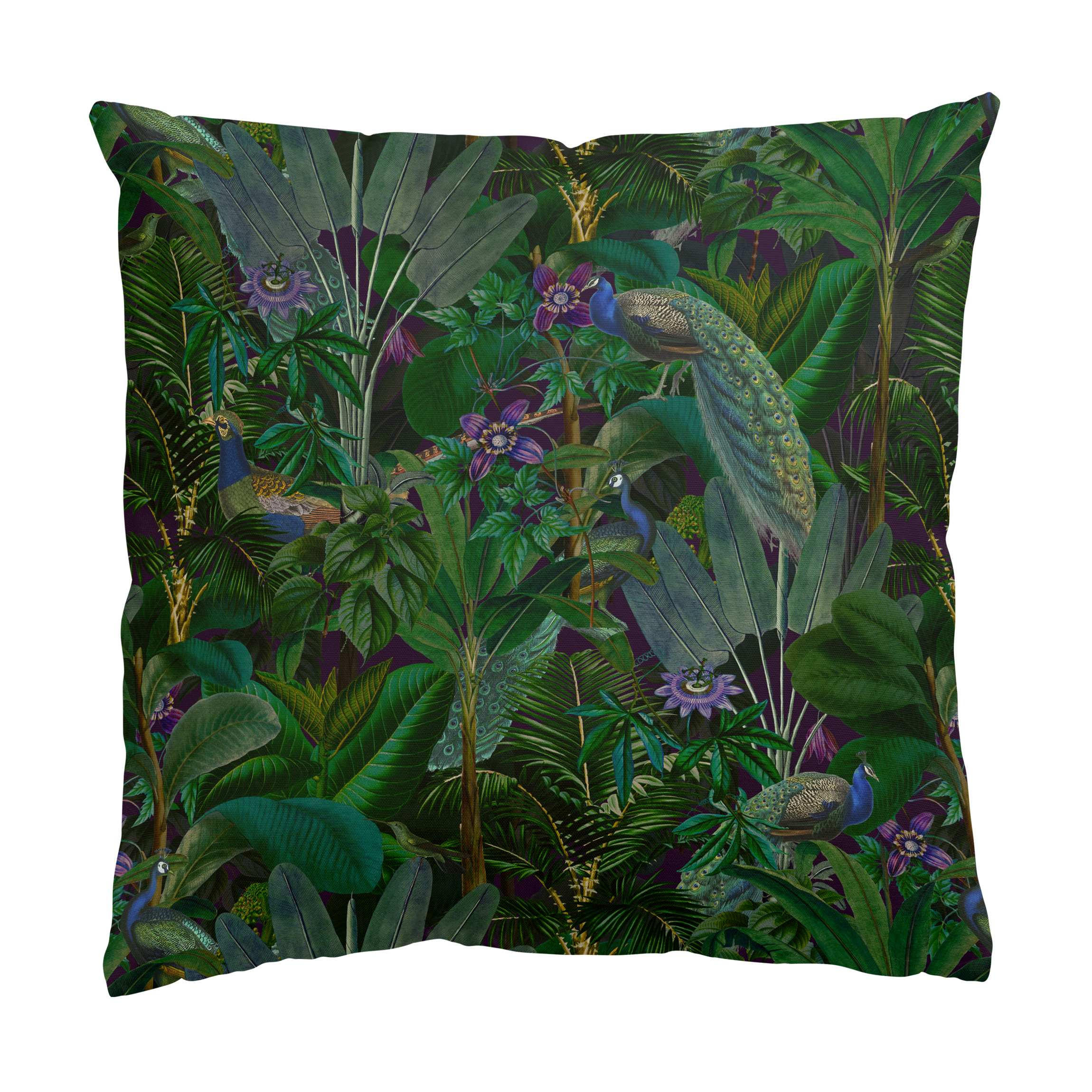 DEKOKISSEN Dschungelblätter mit Pfauen 50/50 cm - Grün, Textil (50/50/10cm) - Bilderwelten