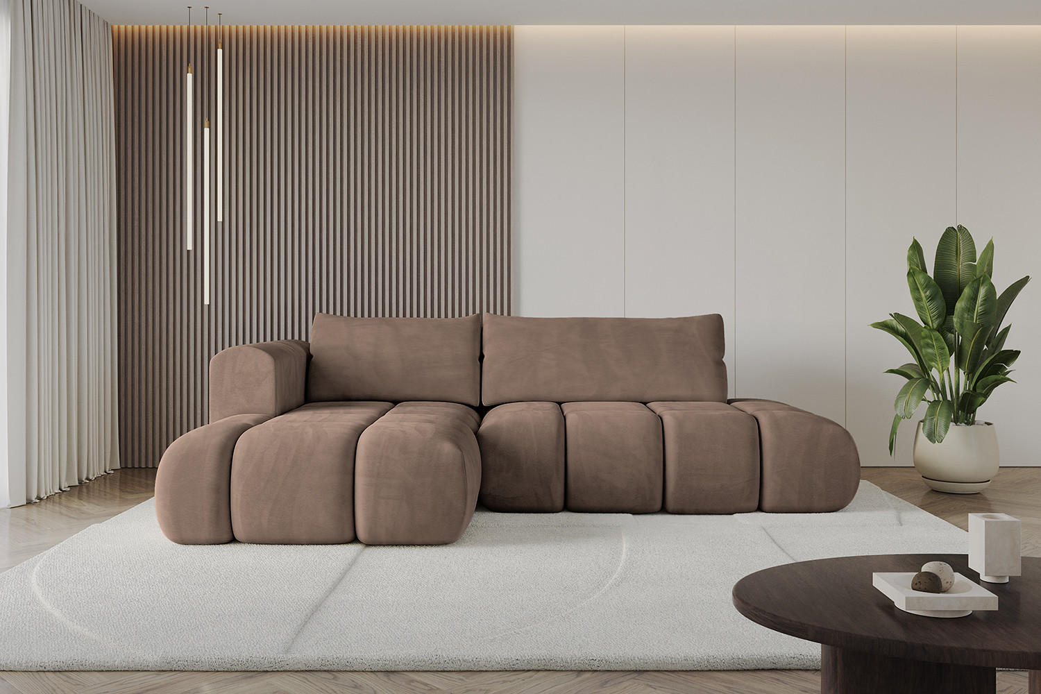 ECKSOFA Ottomane Links CLOUD-L 289x180x40 Braun Velours - Braun, Holzwerkstoff/Kunststoff (180/289cm) - ALTDECOR