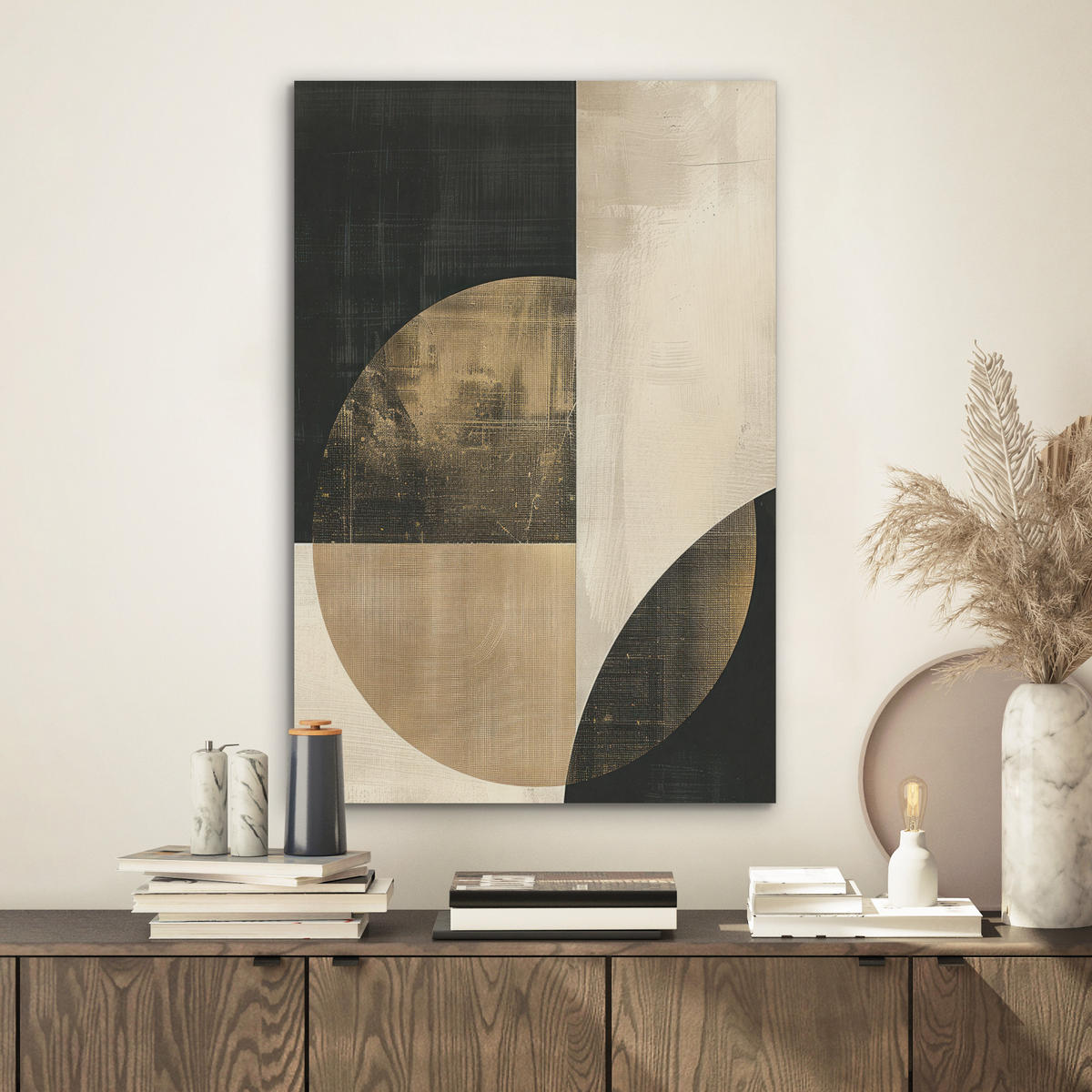 AKUSTIKBILD Abstrakt - Geometrische Formen - Schwarz - Gold Kunstdruck Schlafzimmer 50x70 cm - Ecru, Kunststoff (50/70/0.9cm) - MuchoWow