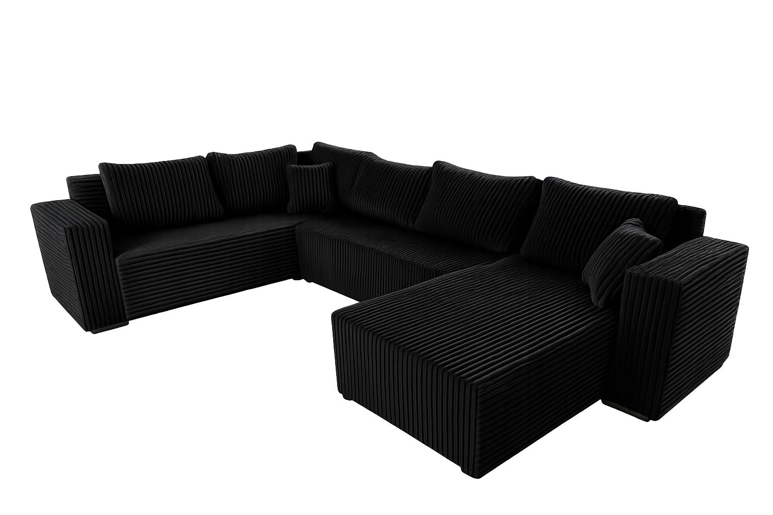 WOHNLANDSCHAFT Stylo U-Form mit Schlaffunktion & Bettkasten – Ecksofa in Cord Tilia – Breite 315 cm Schwarz - Schwarz, Kunststoff (314/90/215cm) - Wohnideebilder