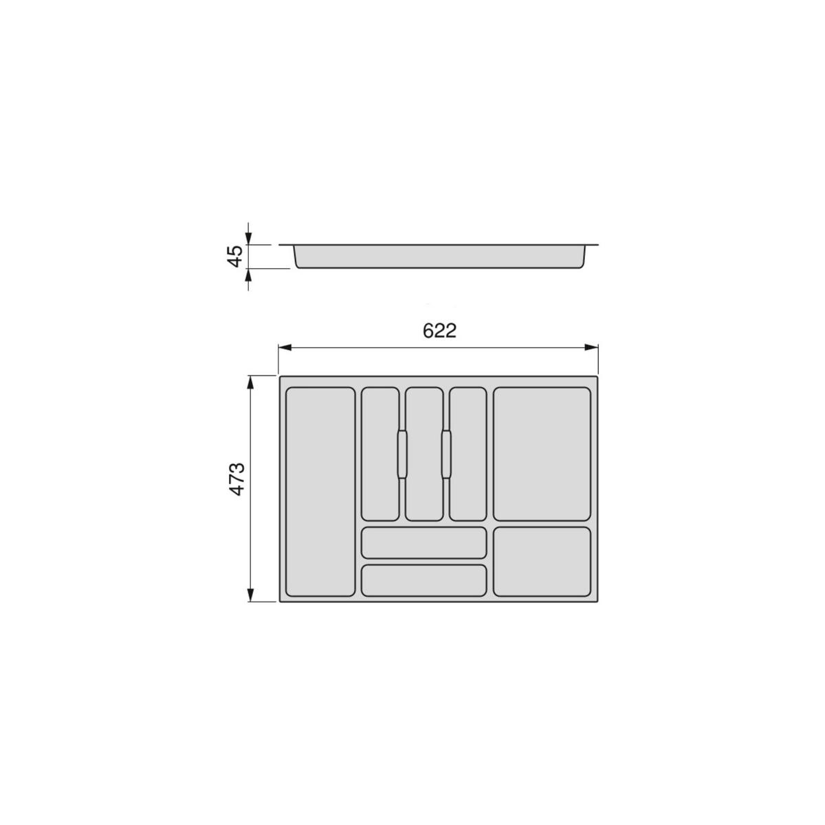BESTECKEINSATZ Optima Vertex/Concept, Tiefe 500mm, Plattenstärkenstärke 16mm, Modul 700mm, Kunststoff, Anthrazitgrau - Anthrazit, Kunststoff (66.5/5/52cm) - EMUCA