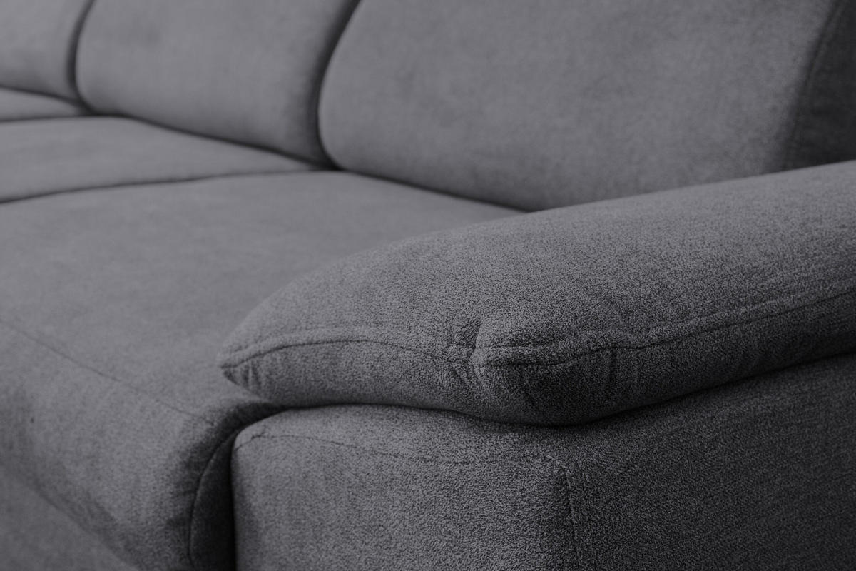 ECKSOFA MALIBU mit Schlaffunktion und Bettkasten, Farbe: Dunkelgrau, Velourstoff, Ottomane Links - Dunkelgrau, Textil (276/184cm) - VENASI MÖBEL