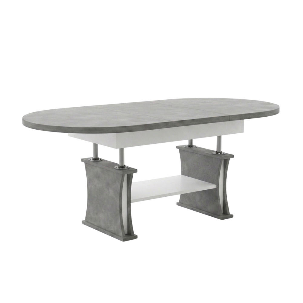 COUCHTISCH oval ausziehbar höhenverstellbar Ablage 130/80/60 cm - Hellgrau/Weiß, Holzwerkstoff (80/130/60cm) - designimpex